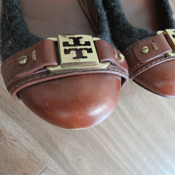 TORY BURCH Ambrose Sienna Flannel Wool Cap Toe Flats Shoes Officecore Academia - Picture 9 of 14